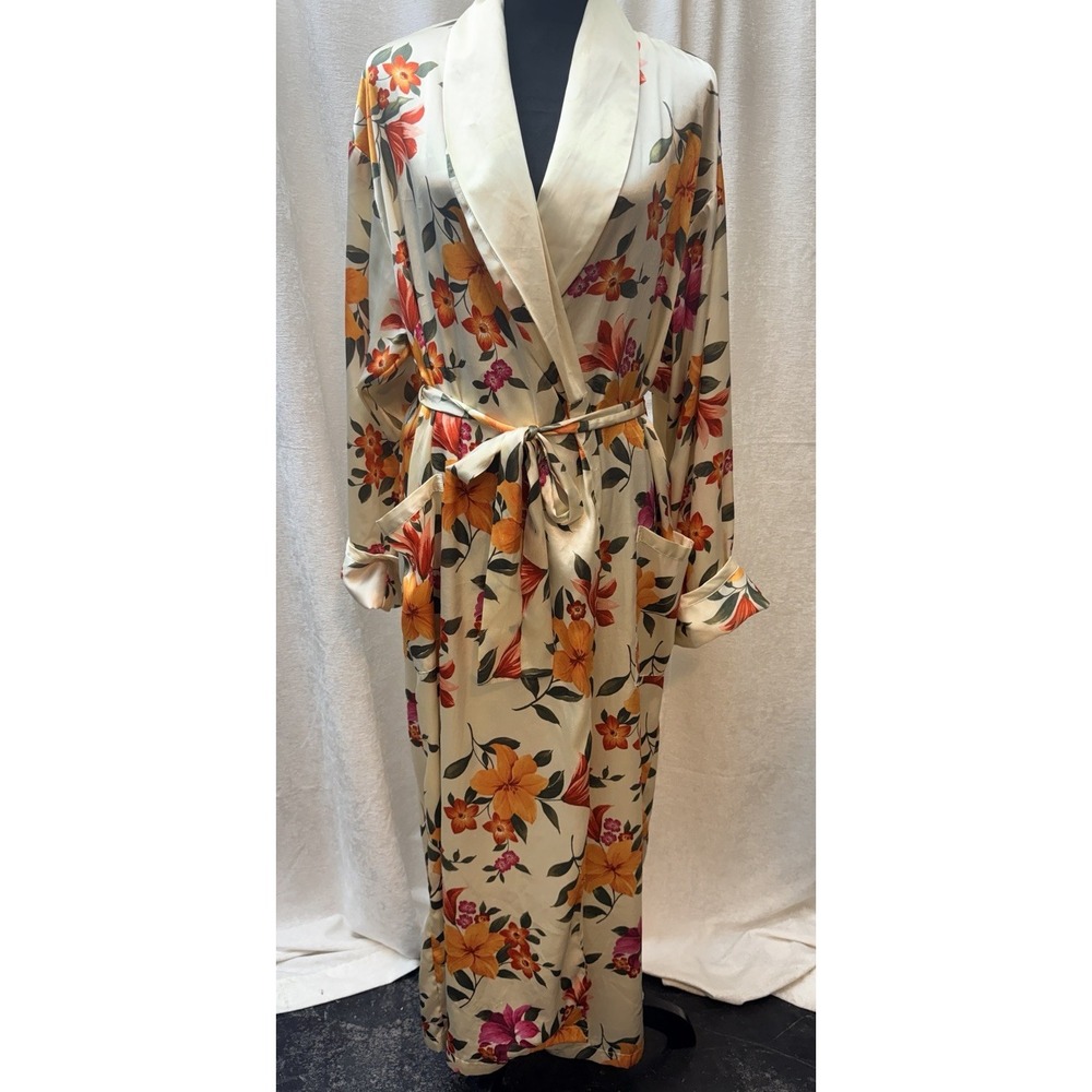 Victoria's Secret Orange Pink Hibiscus Maxi Robe Long Sleeve M/L